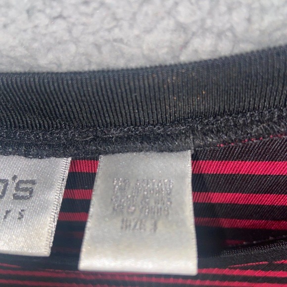 Chico's T Shirt Womens 3 Red Black Stripes Short Sleeve Round Neck Casual Top - Picture 5 of 15